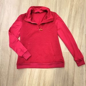 😁Pink Quarter Zip Womens Pullover with Pouch Pocket and Quilted Front M